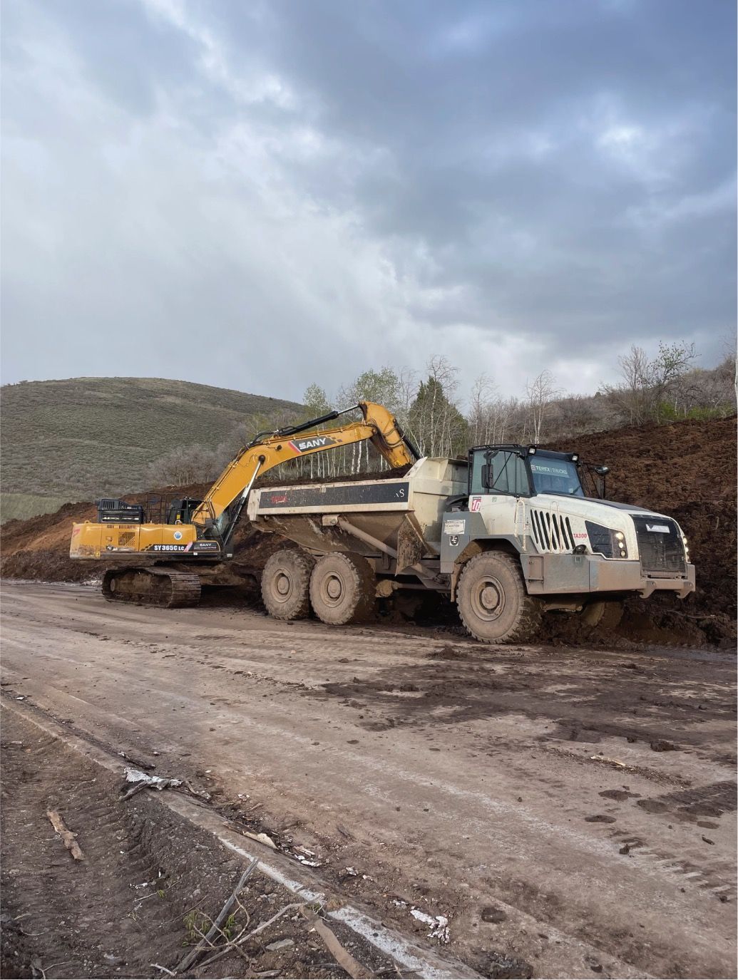 Excavator and dump truck on a job site