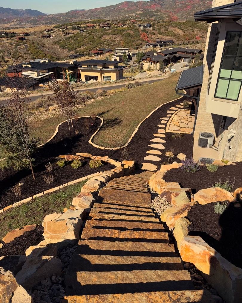 Custom hardscape steps and walkway by High West